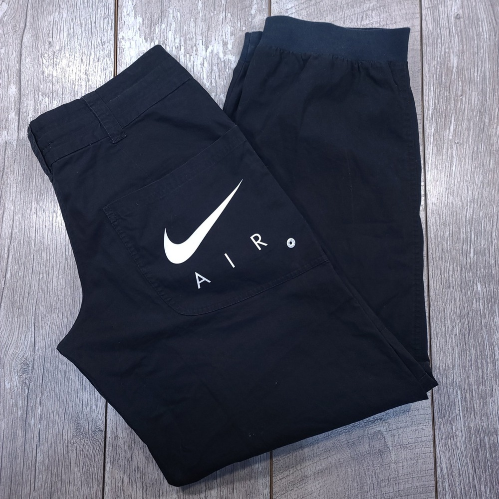 Nike Air Joggers Women Medium Black Cargo Tapered Cuffs Swoosh Logo Pants